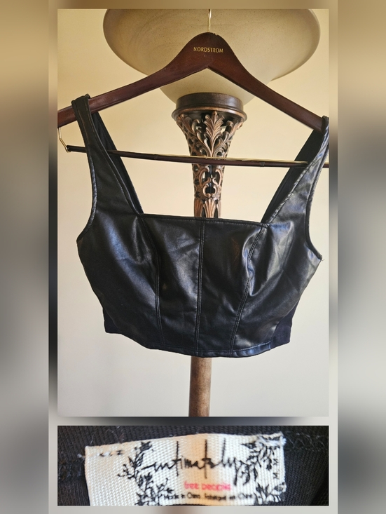 Free People Other - NWOT Free People Black Faux Leather Crop Tank